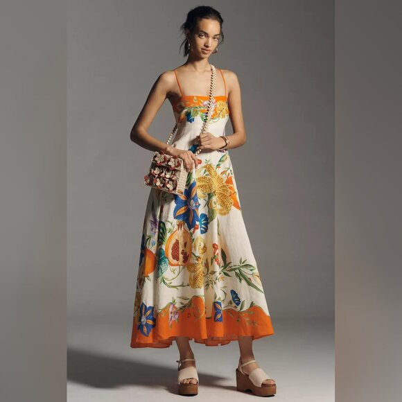 ALÉMAIS Flores Square-Neck Linen Midi Sundress
